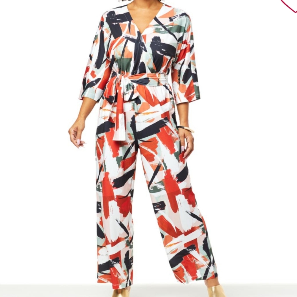 Everyday Jones by Madeline Jones large pants jumpsuit large spice/fire print